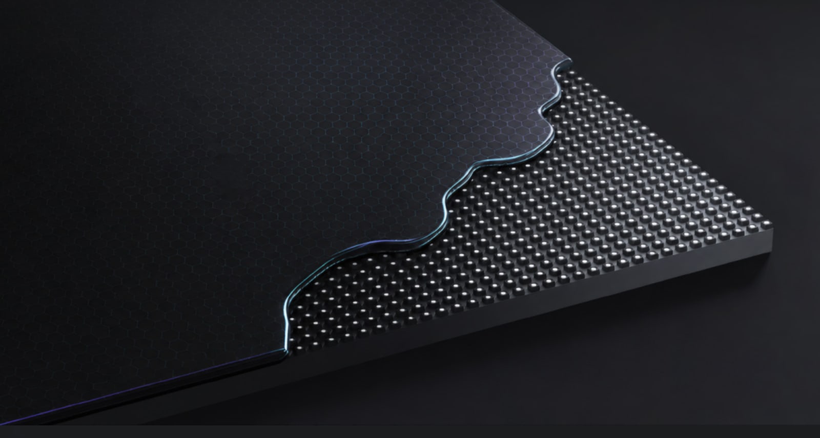 Protective coating peeled back from a dvLED module surface, showing the sealed LED array underneath