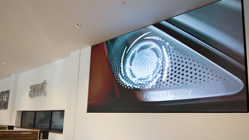 TRUE dvLED wall rendering automotive interior detail in the AWT Bavaria showroom in Kyiv