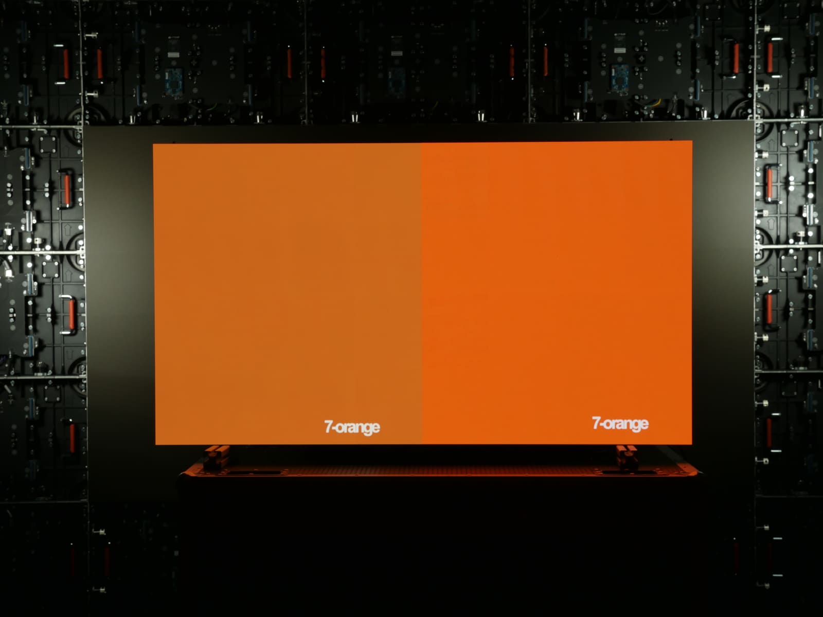 Split orange color patch test on a TRUE dvLED wall in the measurement lab