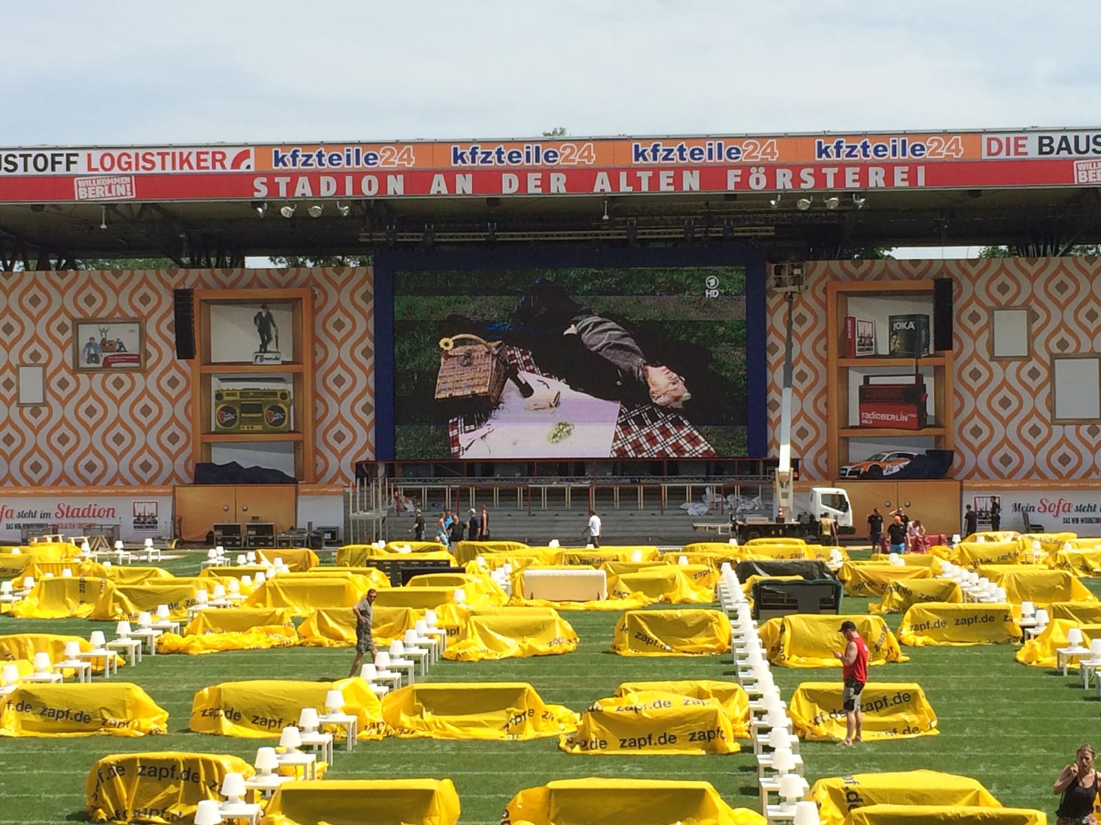 Large TRUE dvLED screen in a stadium during an event build up