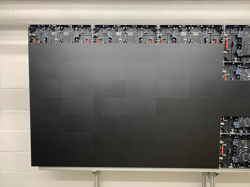 Part built TRUE dvLED wall exposing module rear boards, connectors and latches