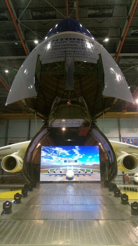 TRUE dvLED screen staged inside the open nose of an Antonov cargo aircraft