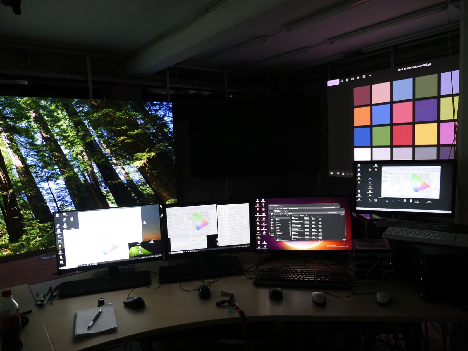 Measurement desk with colorimetry software and a color reference chart on the TRUE dvLED wall