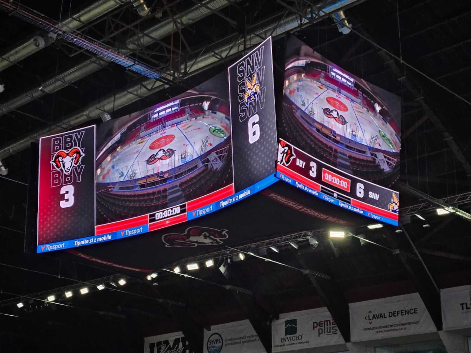TRUE dvLED perimeter and centre displays inside a sports arena