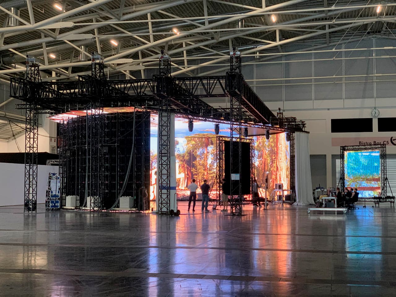 Large TRUE dvLED volume being built in a production hall with truss towers